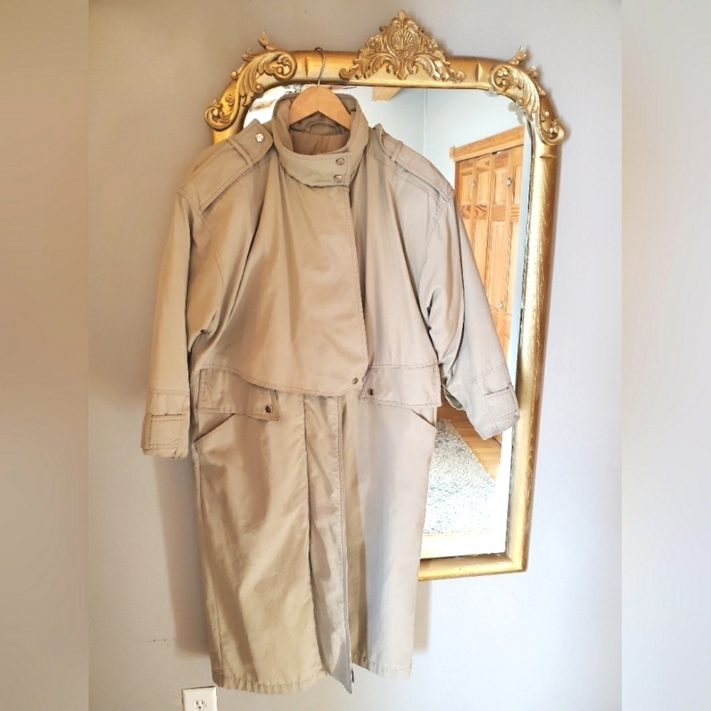 Women's Beige Long Trench Coat with Storm Flap